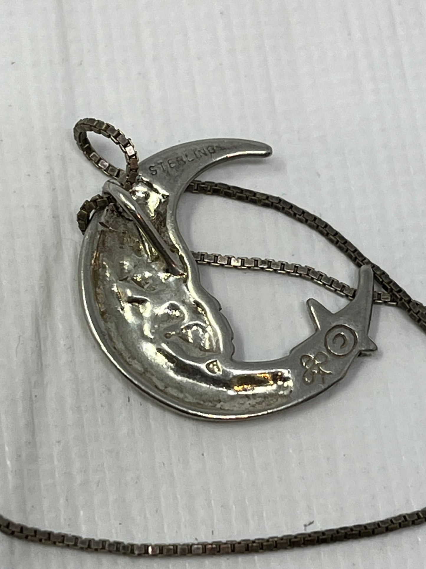 Sterling Silver Crescent Moon Face Pendant Necklace – Italy 925 Chain
