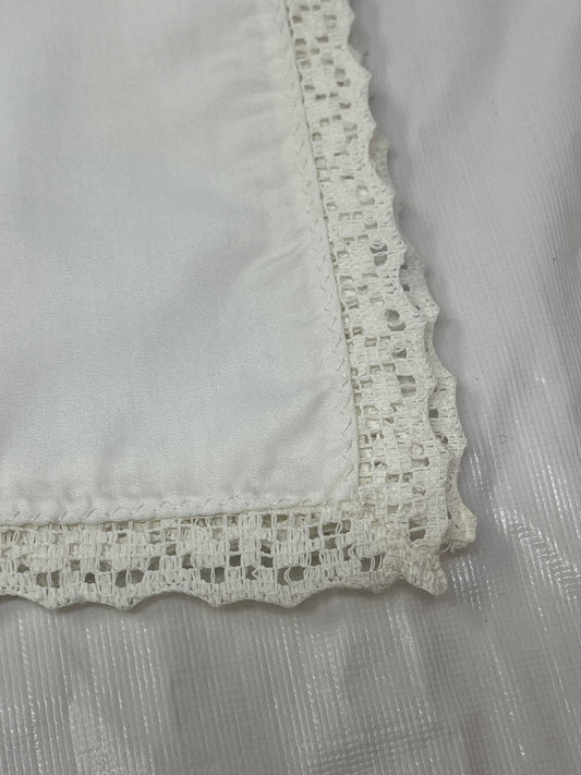 Vintage White Napkin – Crochet Lace Trim, 13" x 11"