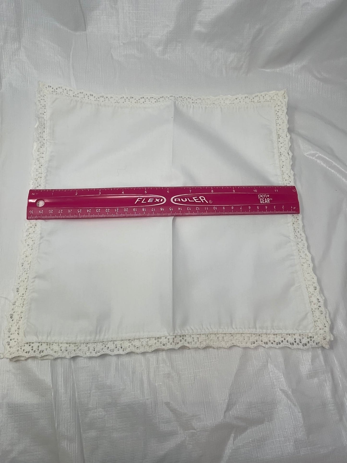 Vintage White Napkin – Crochet Lace Trim, 13" x 11"