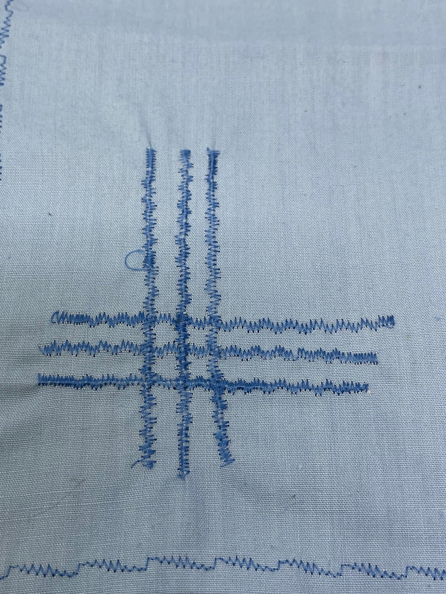 Set of 4 Vintage Blue Linen Napkins – Embroidered Border, 14"