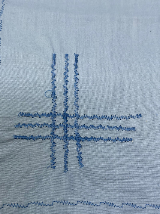 Set of 3 Vintage Linen Napkins Blue Appliqué Embroidered 14 Inch