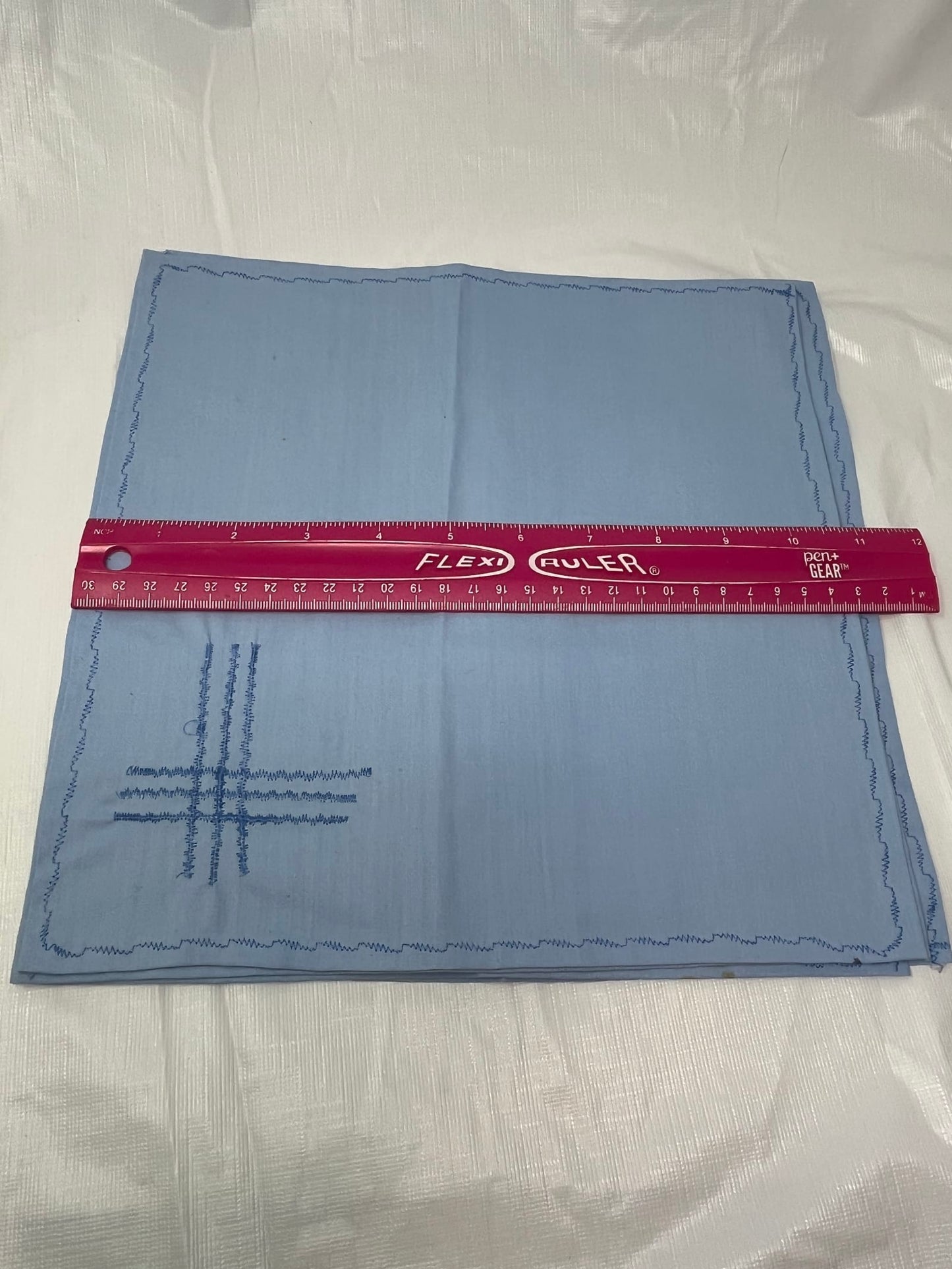 Set of 4 Vintage Blue Linen Napkins – Embroidered Border, 14"