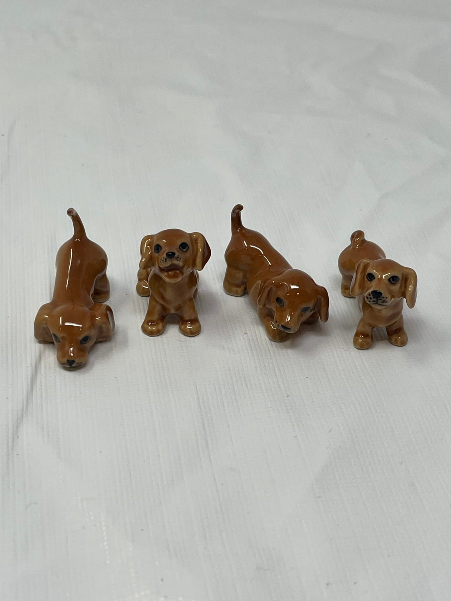 Gently Used Store – Set of 4 Miniature Ceramic Puppy Figurines – Brown, Hand-painted – Collectibles – Used – Excellent