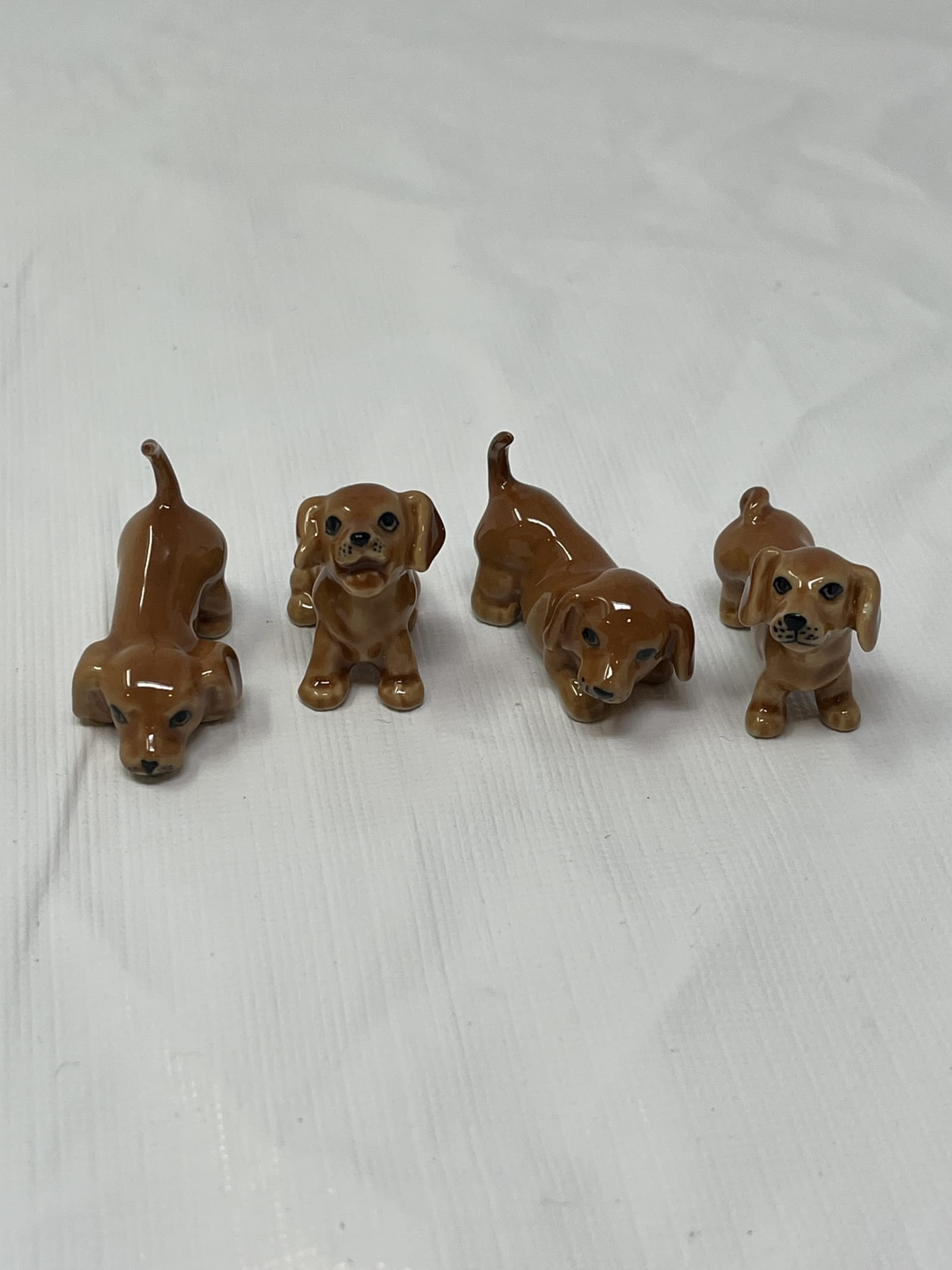 Gently Used Store – Set of 4 Miniature Ceramic Puppy Figurines – Brown, Hand-painted – Collectibles – Used – Excellent