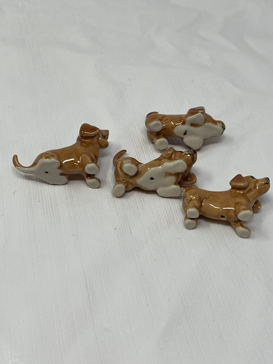 Set of 4 Miniature Ceramic Puppy Figurines – Brown, Hand-Painted
