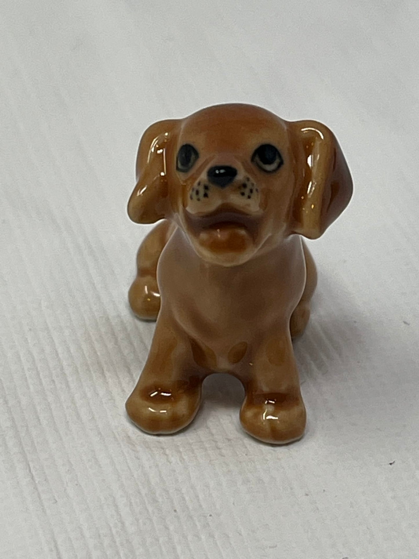 Set of 4 Miniature Ceramic Puppy Figurines – Brown, Hand-Painted