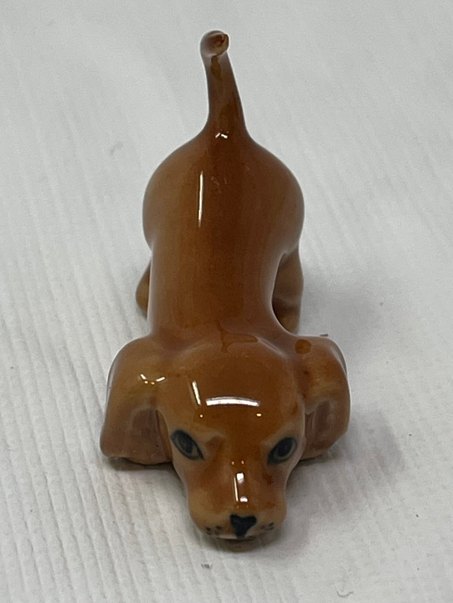 Set of 4 Miniature Ceramic Puppy Figurines – Brown, Hand-Painted