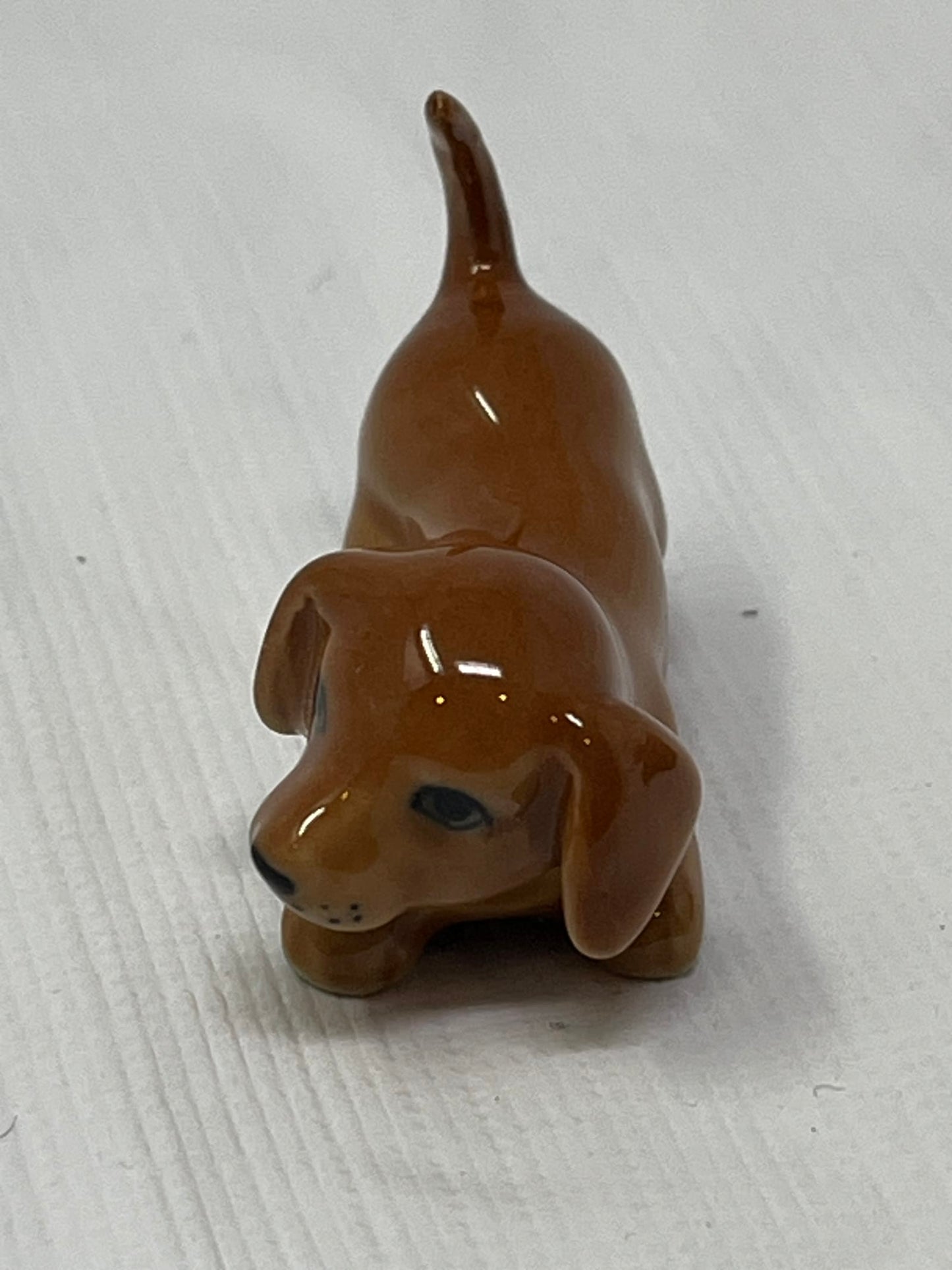 Set of 4 Miniature Ceramic Puppy Figurines – Brown, Hand-Painted