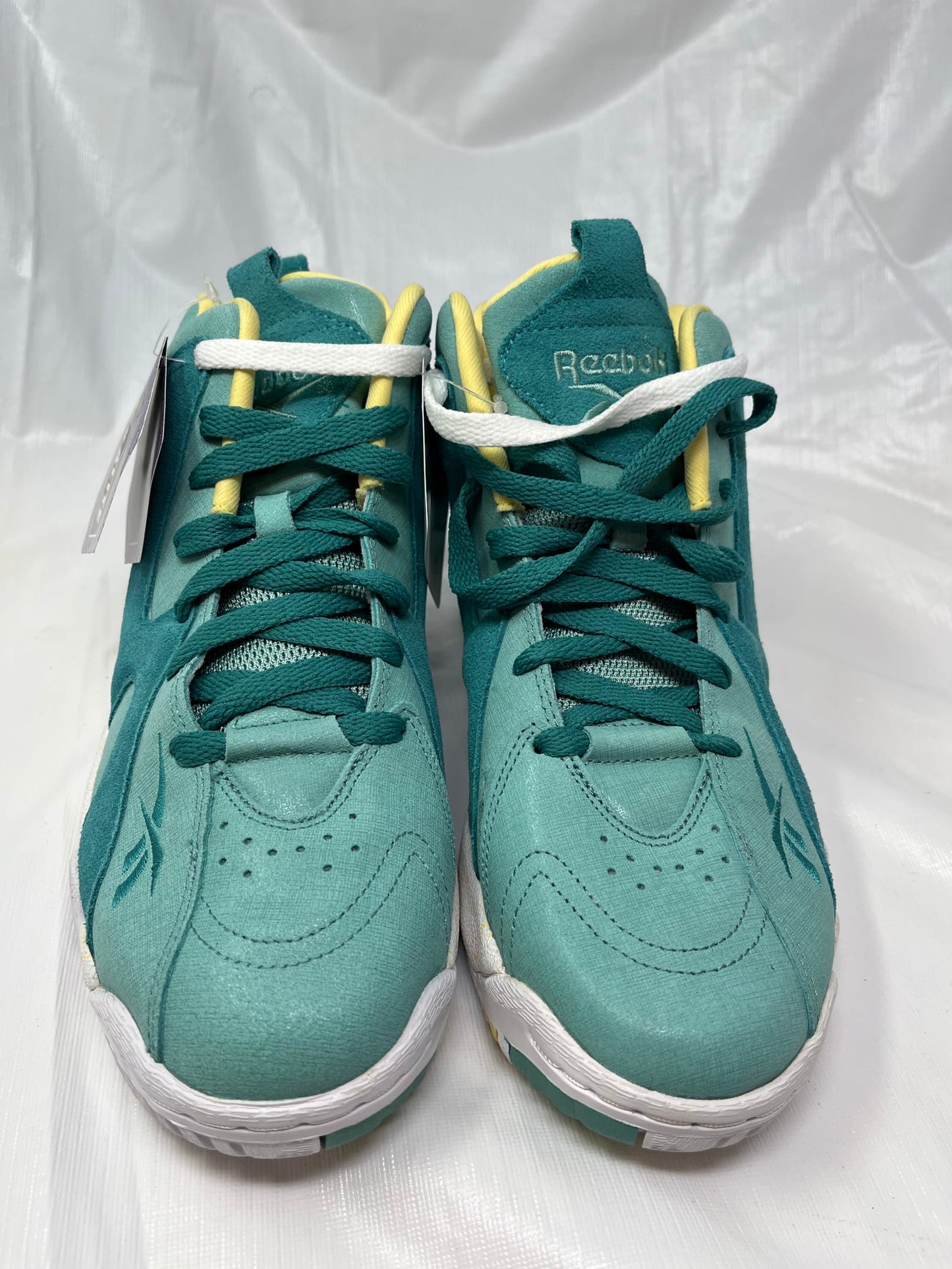 Reebok Kamikaze II Mid Girls Sneakers – Size 5, Jadite/Teal/White/Yellow