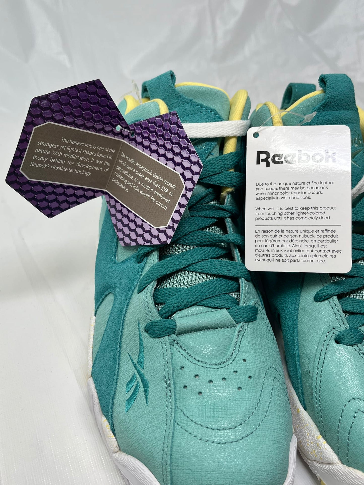 Reebok Kamikaze II Mid Girls Sneakers – Size 5, Jadite/Teal/White/Yellow