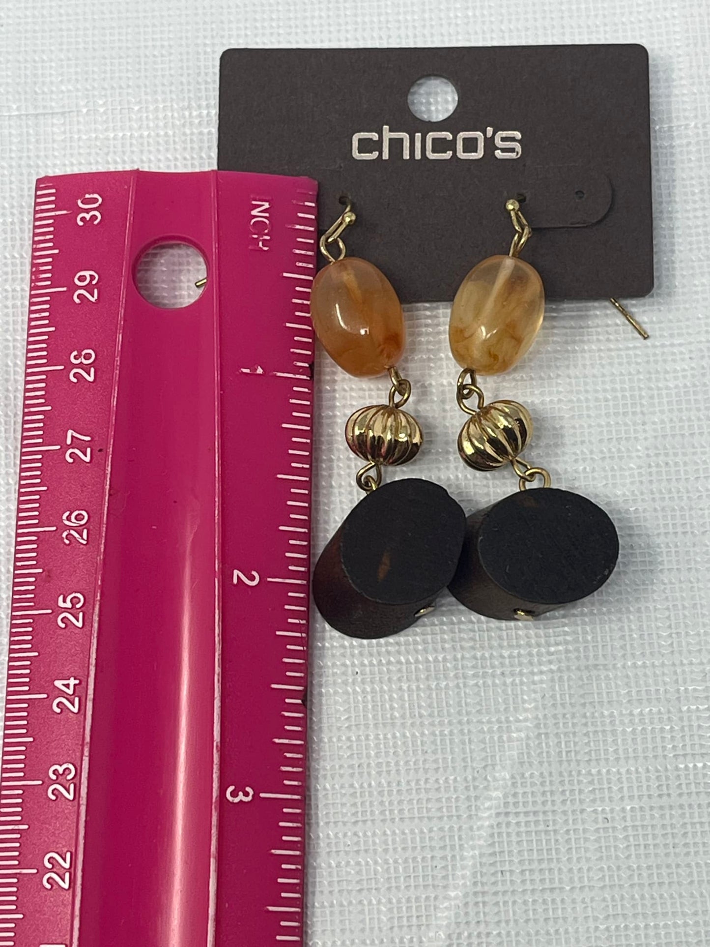 Chico’s Dangle Earrings with Amber Beads & Wood Accents