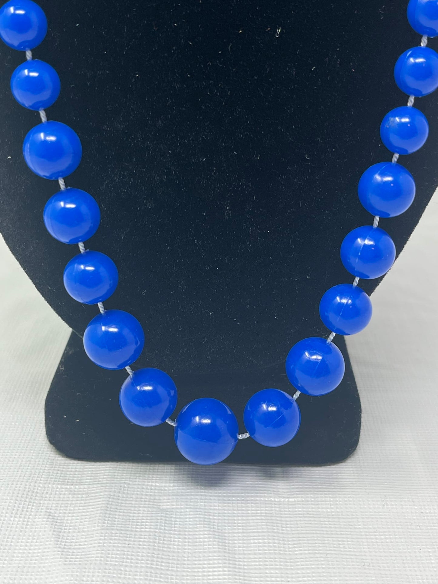 Vintage Bold Blue Bead Necklace & Matching Clip Earrings Set