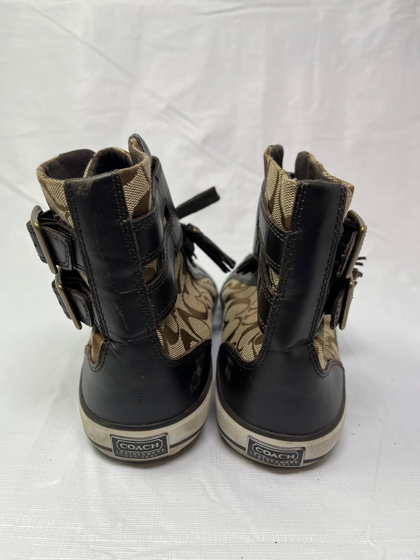Coach Fizzle High Top Womens Size 10B Dark Brown Athletic Buckle Shoes Sneakers