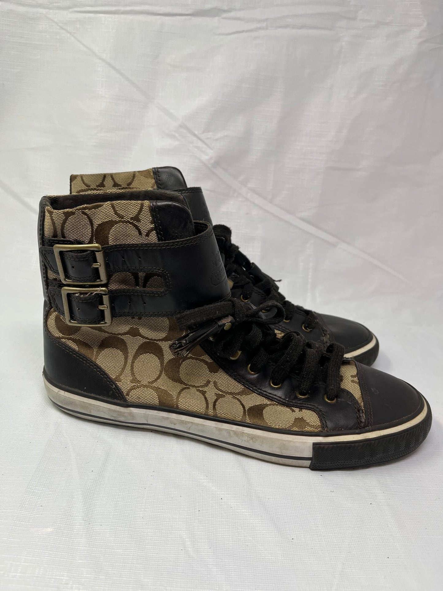 Coach Fizzle High Top Womens Size 10B Dark Brown Athletic Buckle Shoes Sneakers