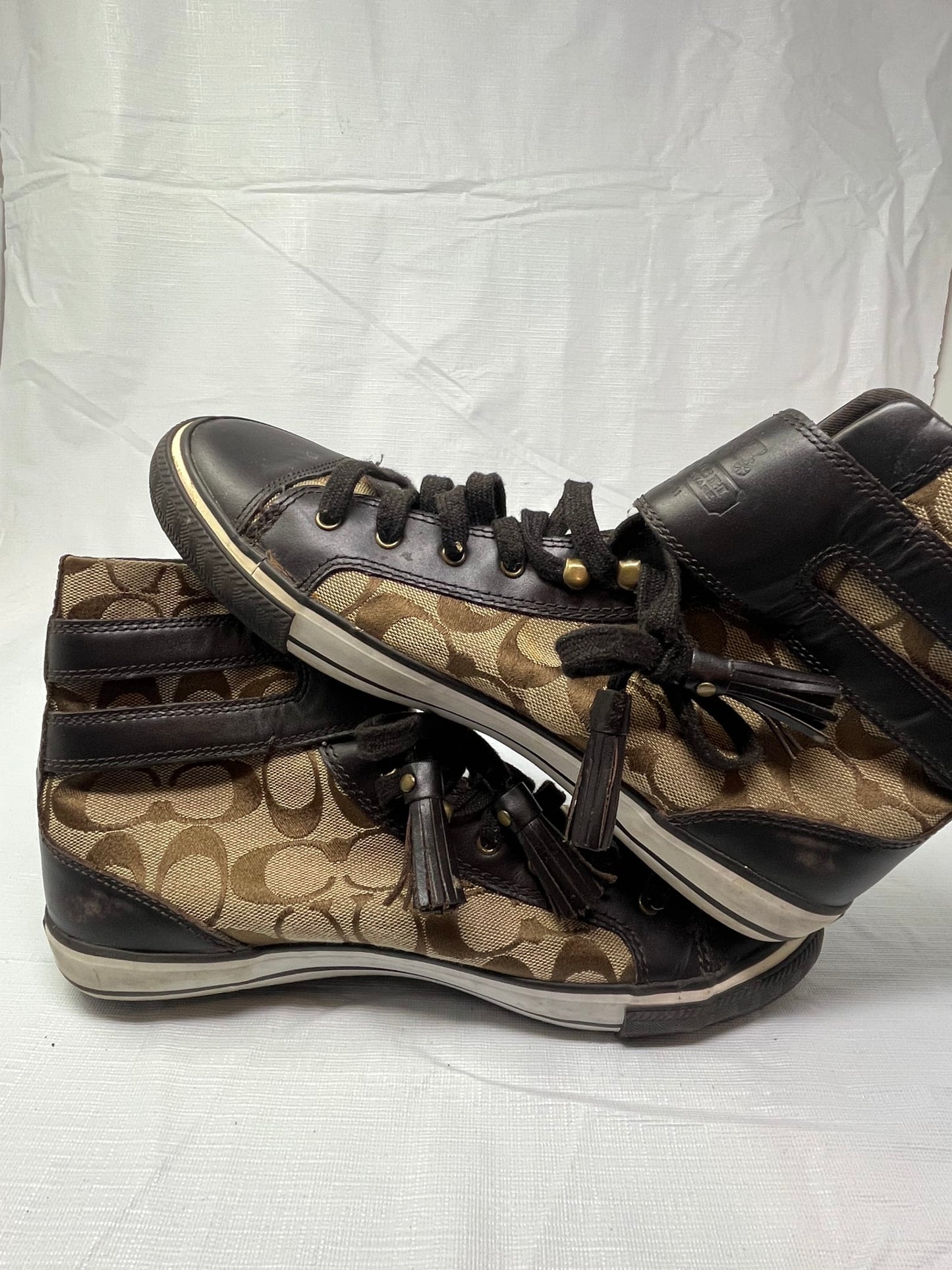 Coach Fizzle High Top Womens Size 10B Dark Brown Athletic Buckle Shoes Sneakers