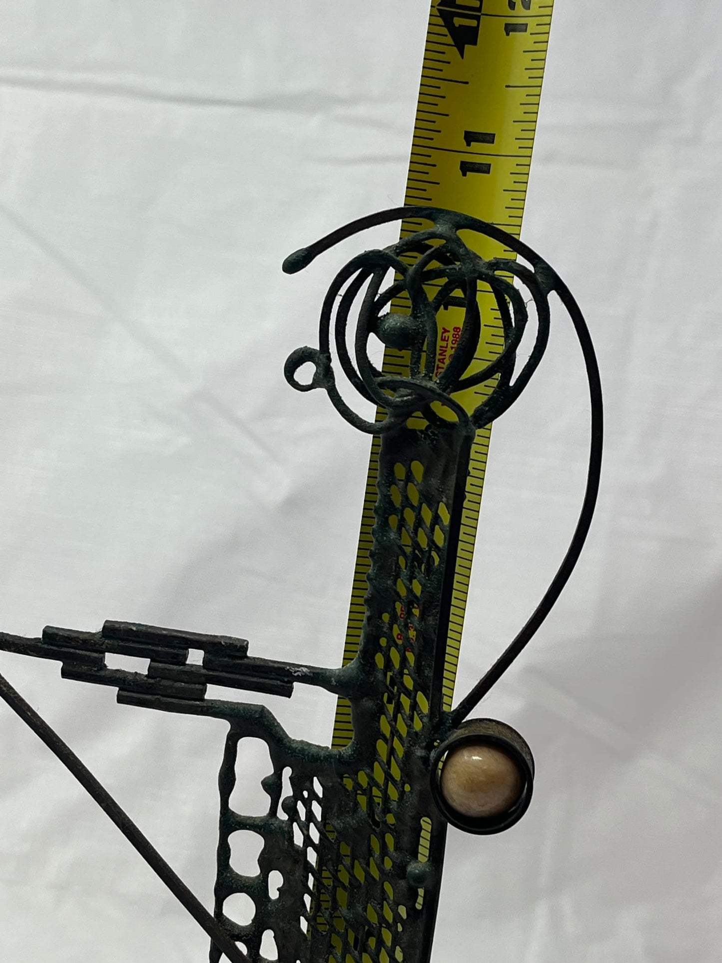 Abstract Humanoid Metal Sculpture with Brown Stone 10.5 Inch