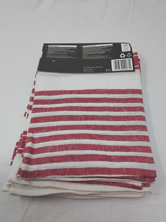 Livarno Dish Towels 5 Pack Red White Stripe Linen Cotton 19.7x27.6