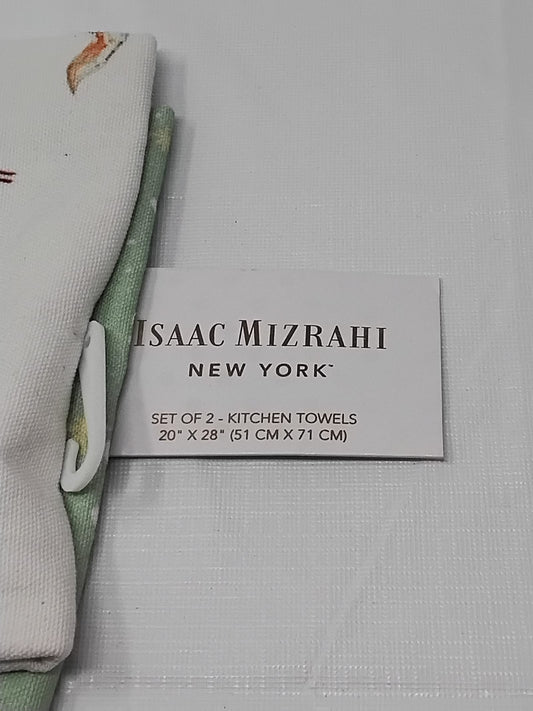 Isaac Mizrahi Set of 2 Kitchen Towels Dogs Holiday Gingham Trim w/ Tags