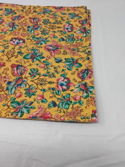 Set of 2 Floral Bird Placemats Mustard Yellow Multicolor 19x12 Boho Kitchen Decor