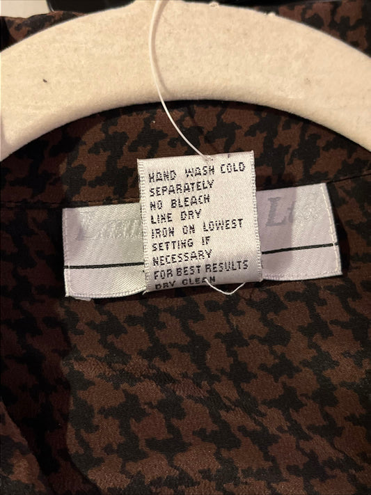 Laura Leigh Ltd Womens 18W 100% Silk Houndstooth Button Up Blouse Brown NWT