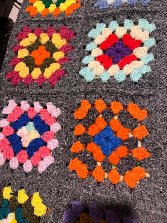 Handmade Crochet Granny Square Afghan Throw 6x4 ft Multicolor Vintage Style