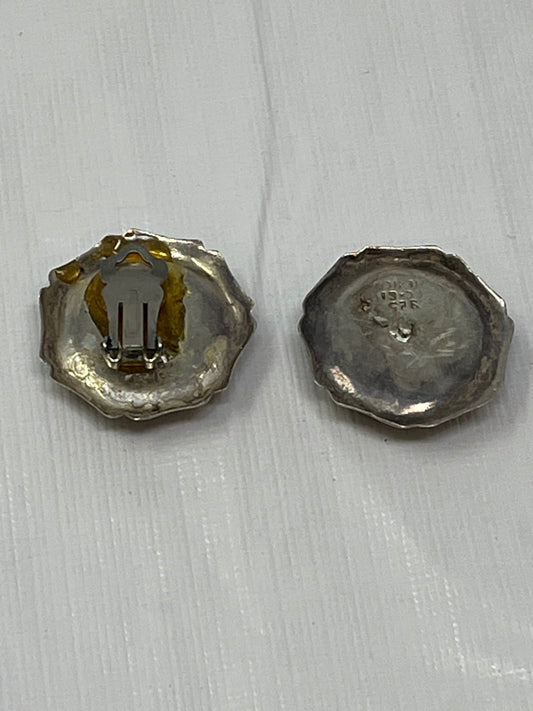 Vintage Mexico 925 Silver Green Jade Clip-On Earrings 22g – One Missing