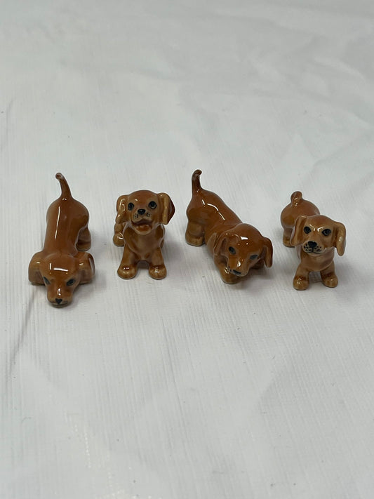Gently Used Store – Set of 4 Miniature Ceramic Puppy Figurines – Brown, Hand-painted – Collectibles – Used – Excellent