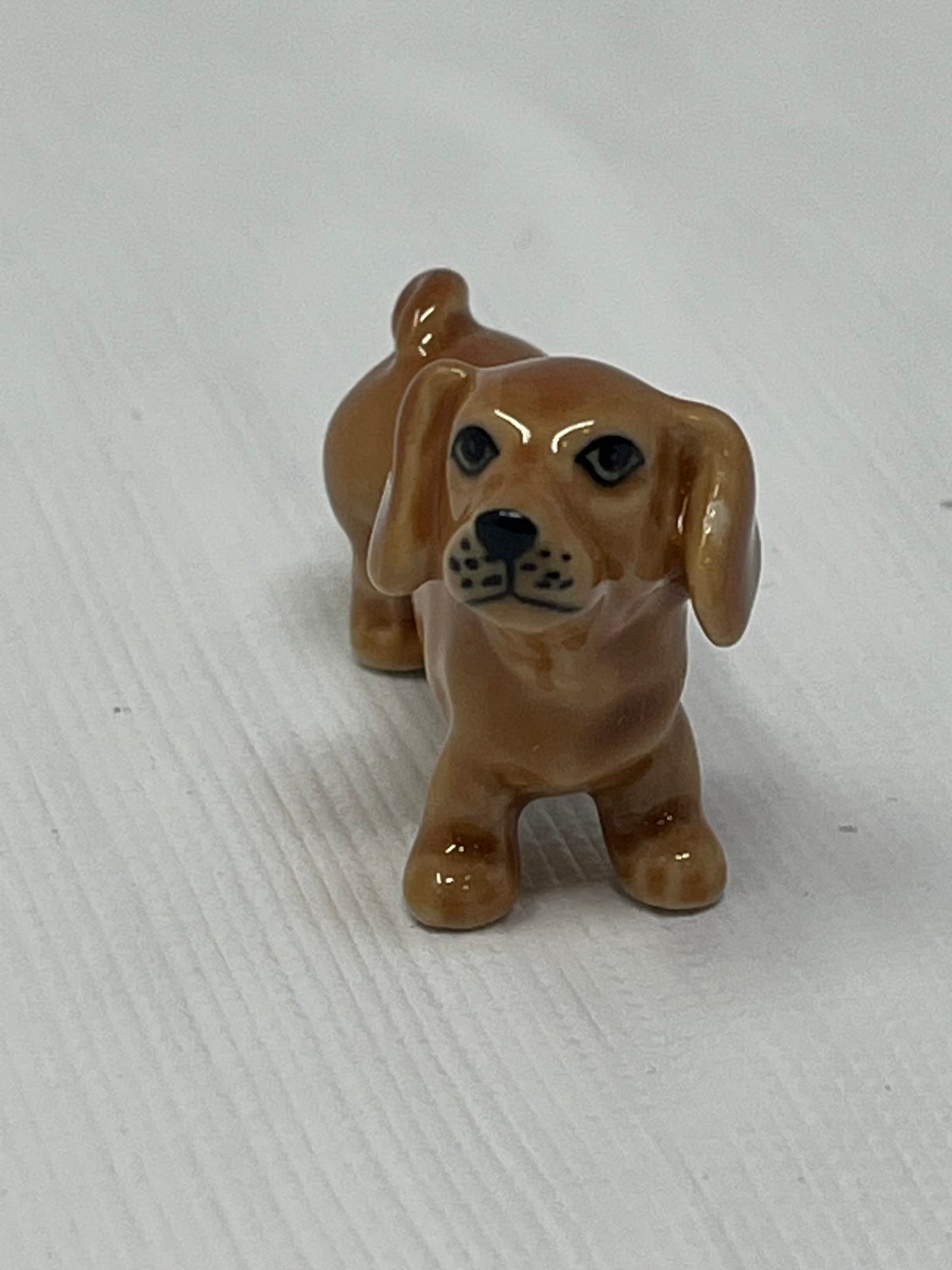 Set of 4 Miniature Ceramic Puppy Figurines – Brown, Hand-Painted