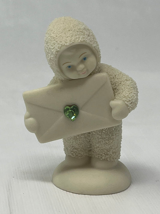 Gently Used Store – Snowbabies Figurine – Child with Envelope & Green Heart Jewel – Collectibles – Used – Excellent