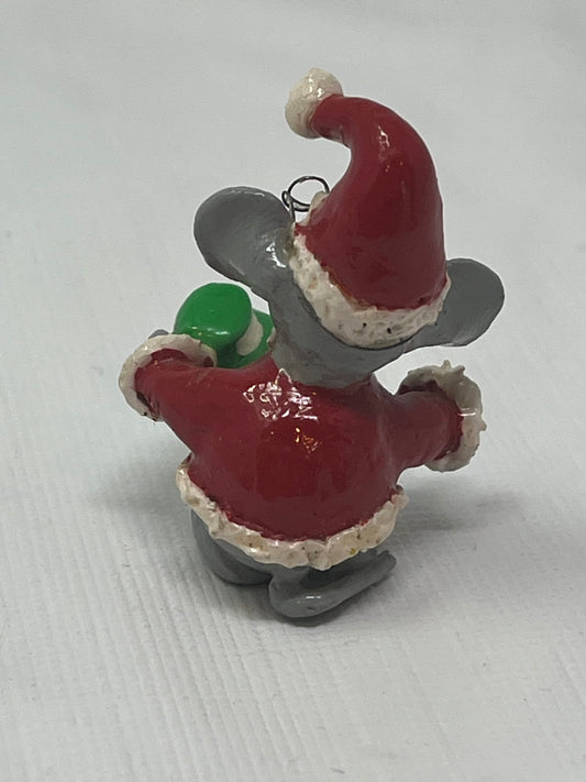 Mini Christmas Mouse Figurine – Santa Hat & Green Gift, 2"