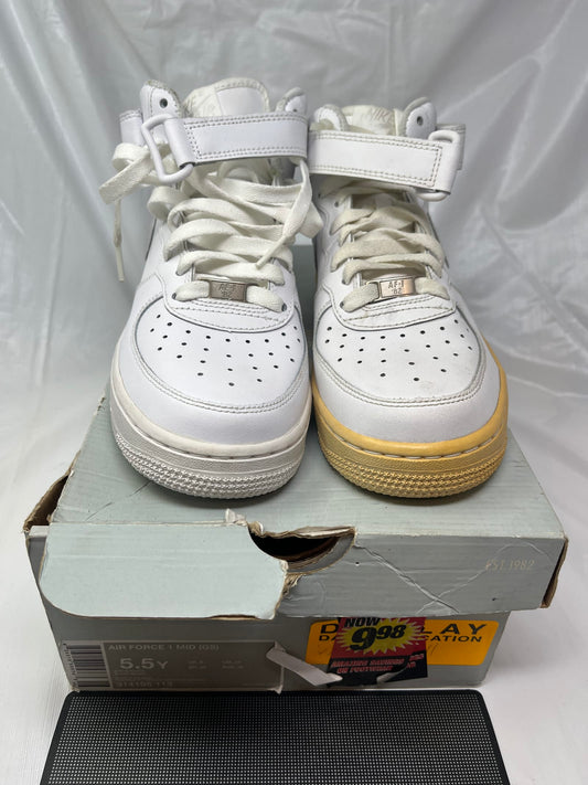 Nike Air Force 1 Mid GS Sneakers – Size 5.5Y, White/Gum (2010)