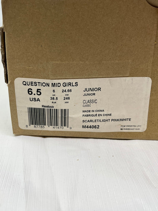 Reebok Question Mid Girls Sneakers – Size 6.5, Scarlet/Light Pink/White