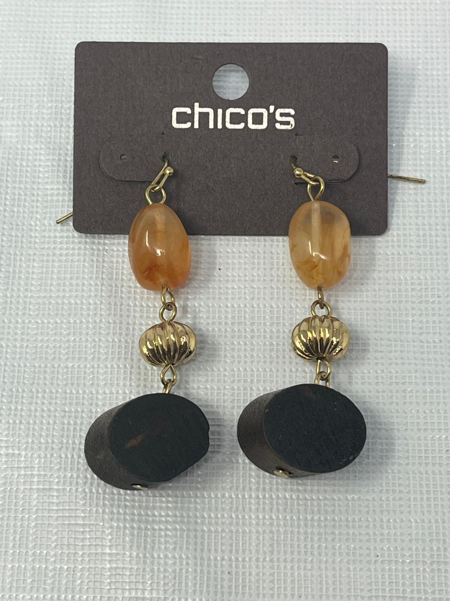 Gently Used Store – Chico’s Dangle Earrings with Amber Beads & Wood Accents – Earrings – Used – SKU 000000119
