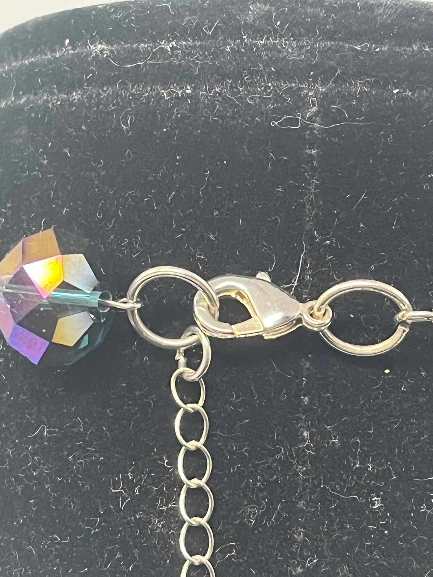 Dichroic Glass Necklace & Earrings Set, Iridescent Beads & Silver-Tone Links