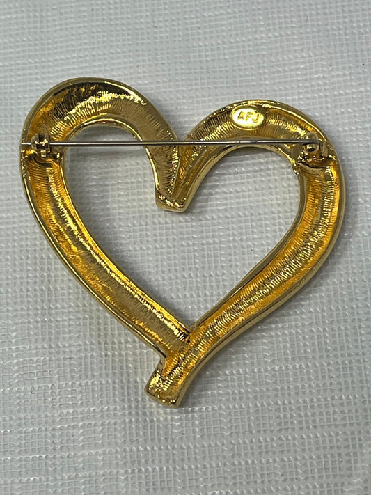 AFJ Gold Tone Open Heart Brooch