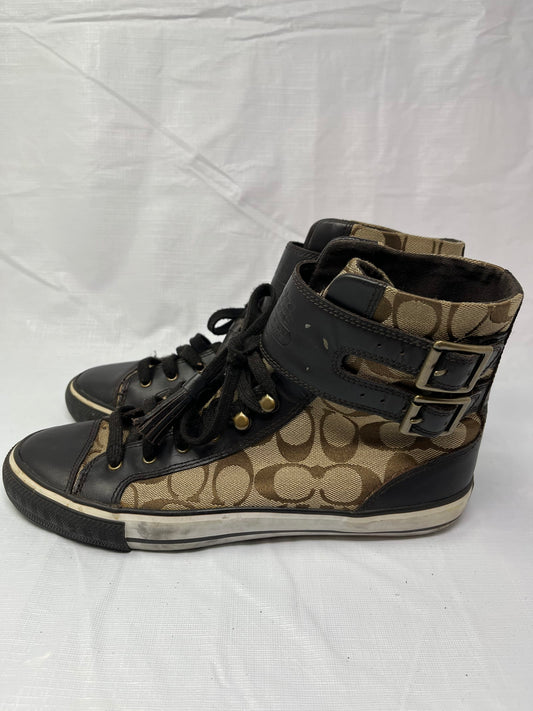 Coach Fizzle High Top Womens Size 10B Dark Brown Athletic Buckle Shoes Sneakers