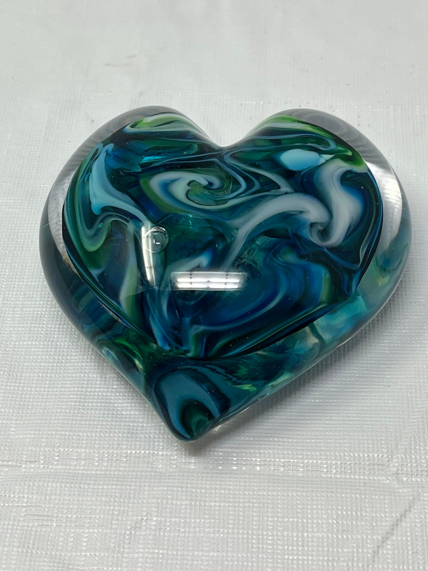 Gently Used Thrift Store – Blue Green White Marbled Glass Paperweight Signed Lcgc 2012 – Office & School Supplies – Used
