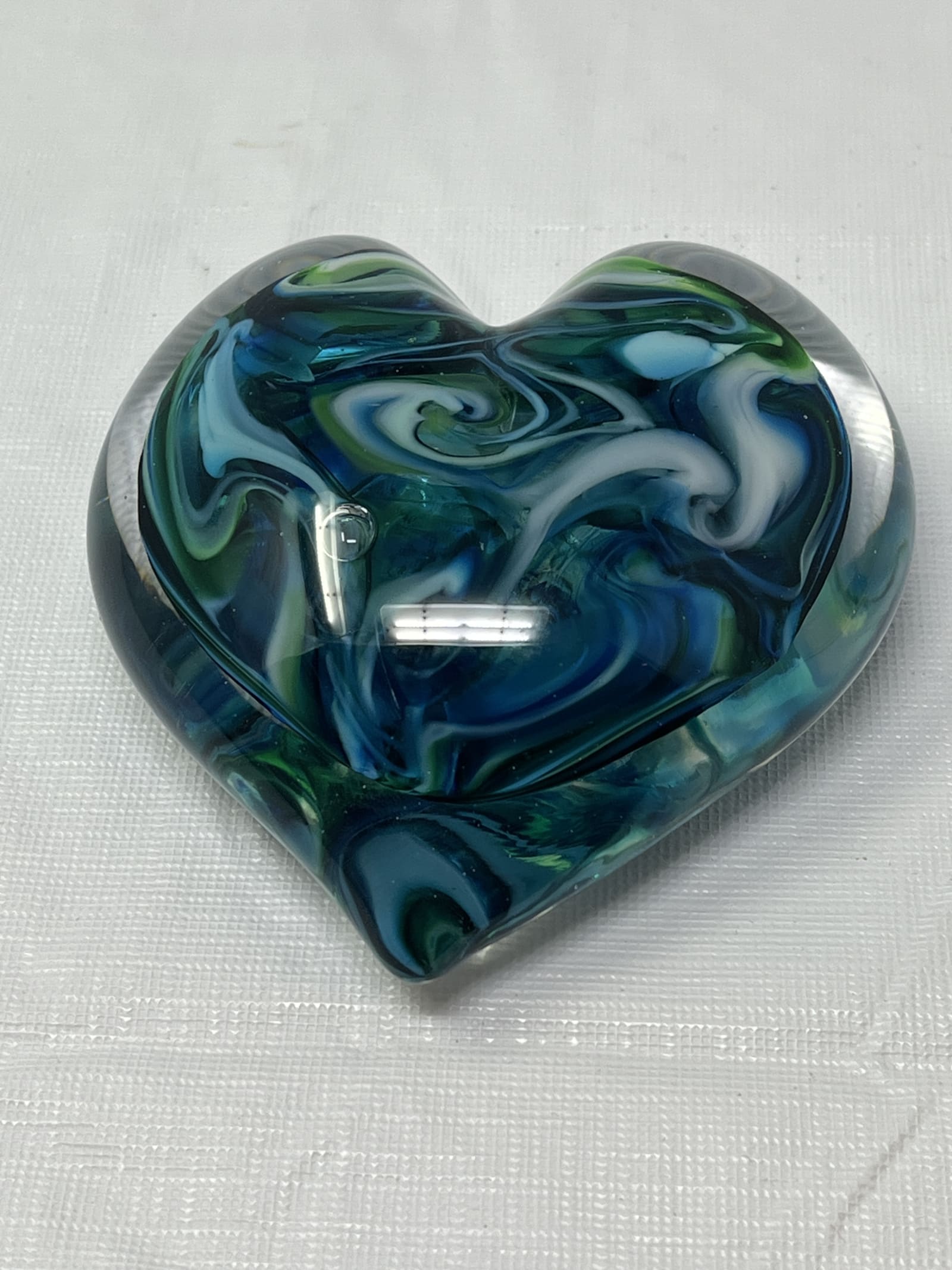 Gently Used Thrift Store – Blue Green White Marbled Glass Paperweight Signed Lcgc 2012 – Office & School Supplies – Used