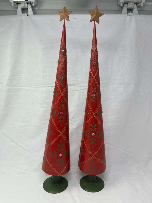 Gently Used Thrift Store – Painted Metal Christmas Tree Rhinestones Gold Star – Holiday / Seasonal – Used