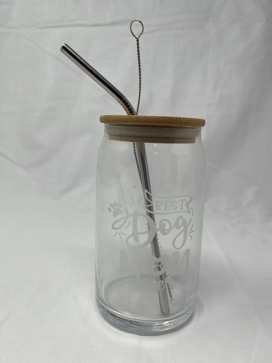 Gently Used Thrift Store – Best Dog Mom Ever Glass Wooden Top Metal Straw – Kitchen & Dining – Used – SKU 000000216