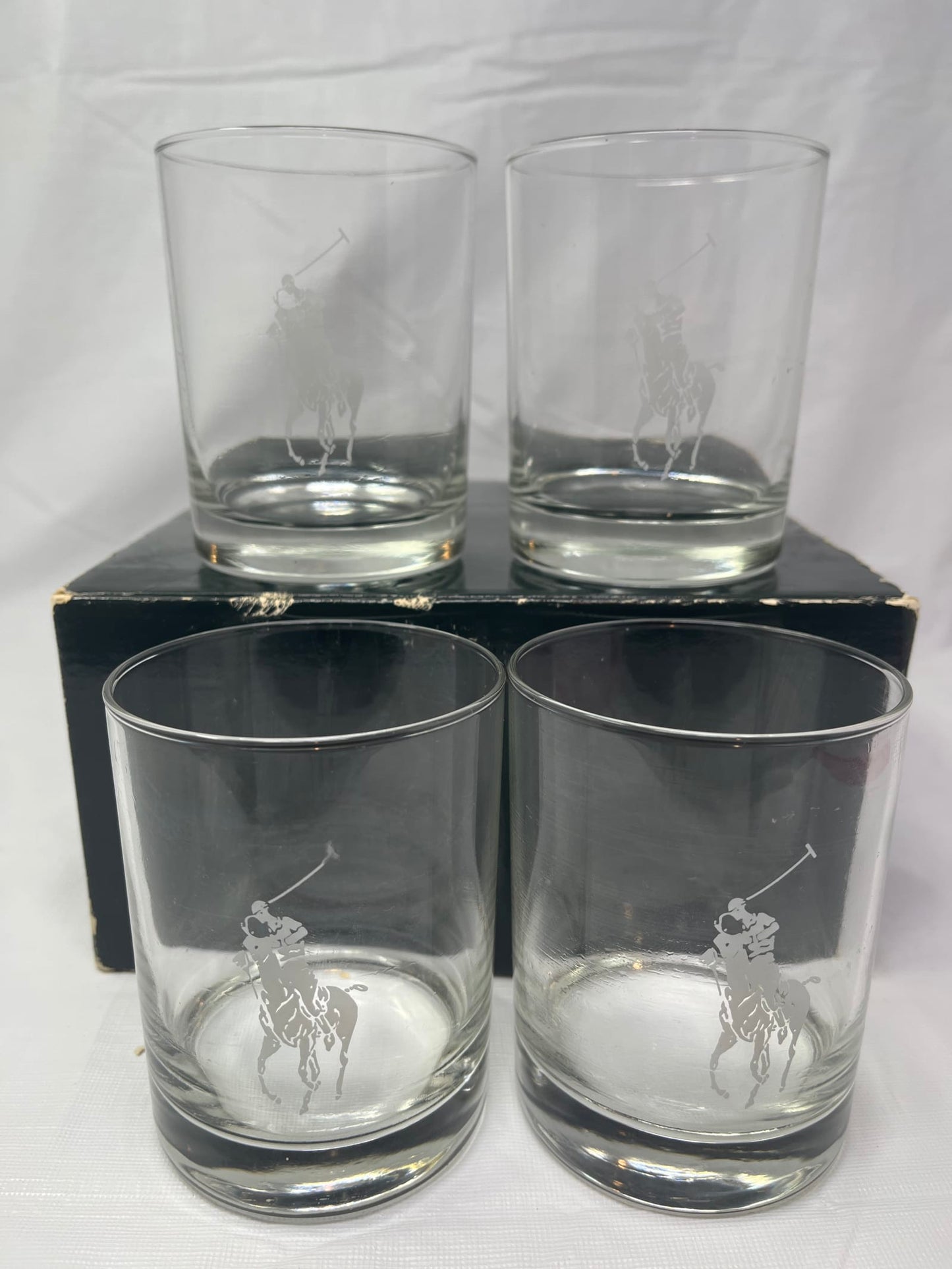 Gently Used Thrift Store – Polo Ralph Lauren Limited Edition 1978 Gift Set – Four Polo Glasses W/ Box – Kitchen & Dining