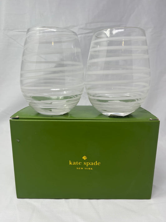 Gently Used Thrift Store – Kate Spade for Lenox “charlotte Street” Stemless Wine Glass – Clear W/ White Stripe