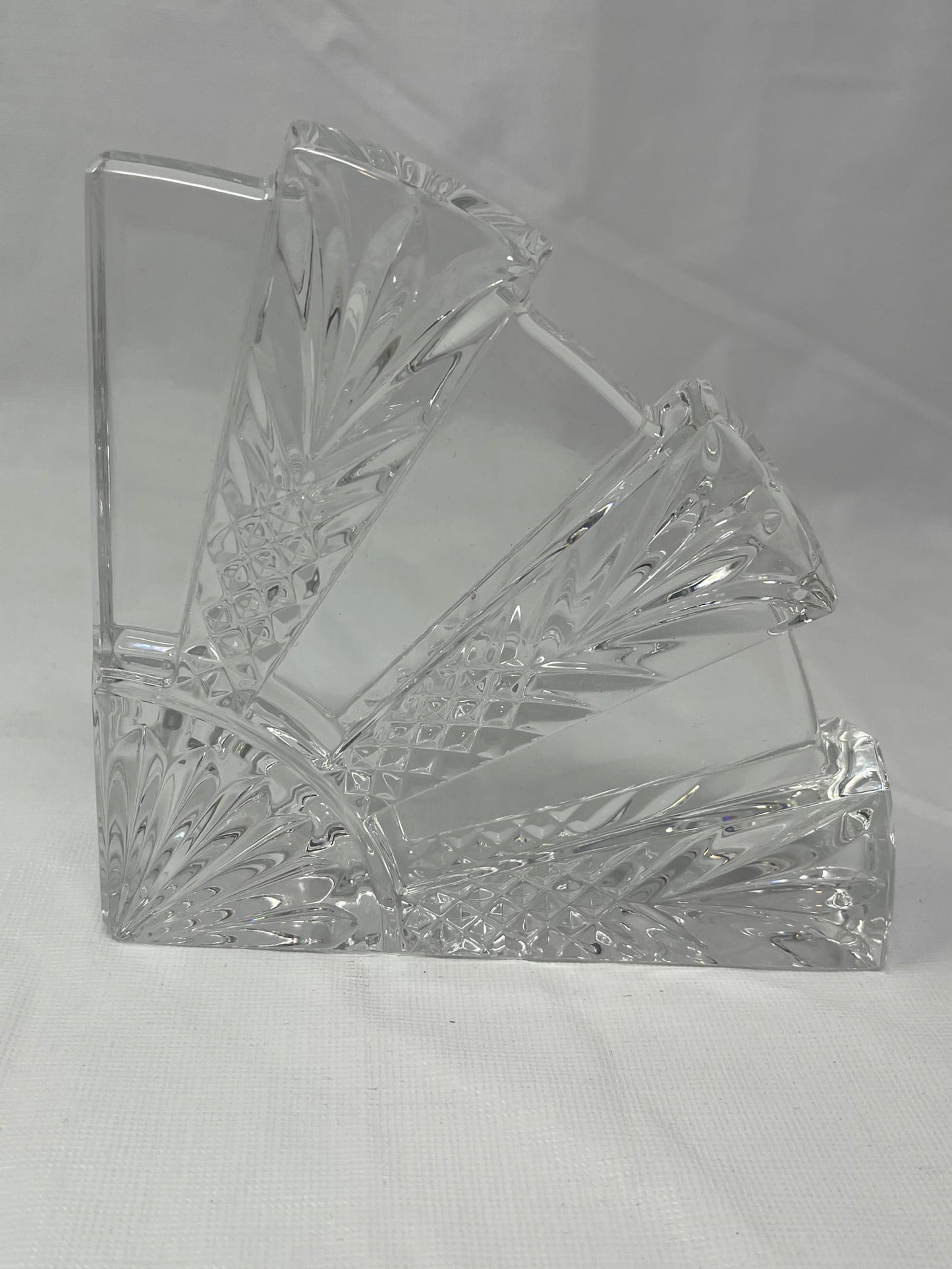 Gently Used Thrift Store – Cut Crystal Art Deco Fan Shape Design Paperweight – 5.5" X 5.5" X 1"