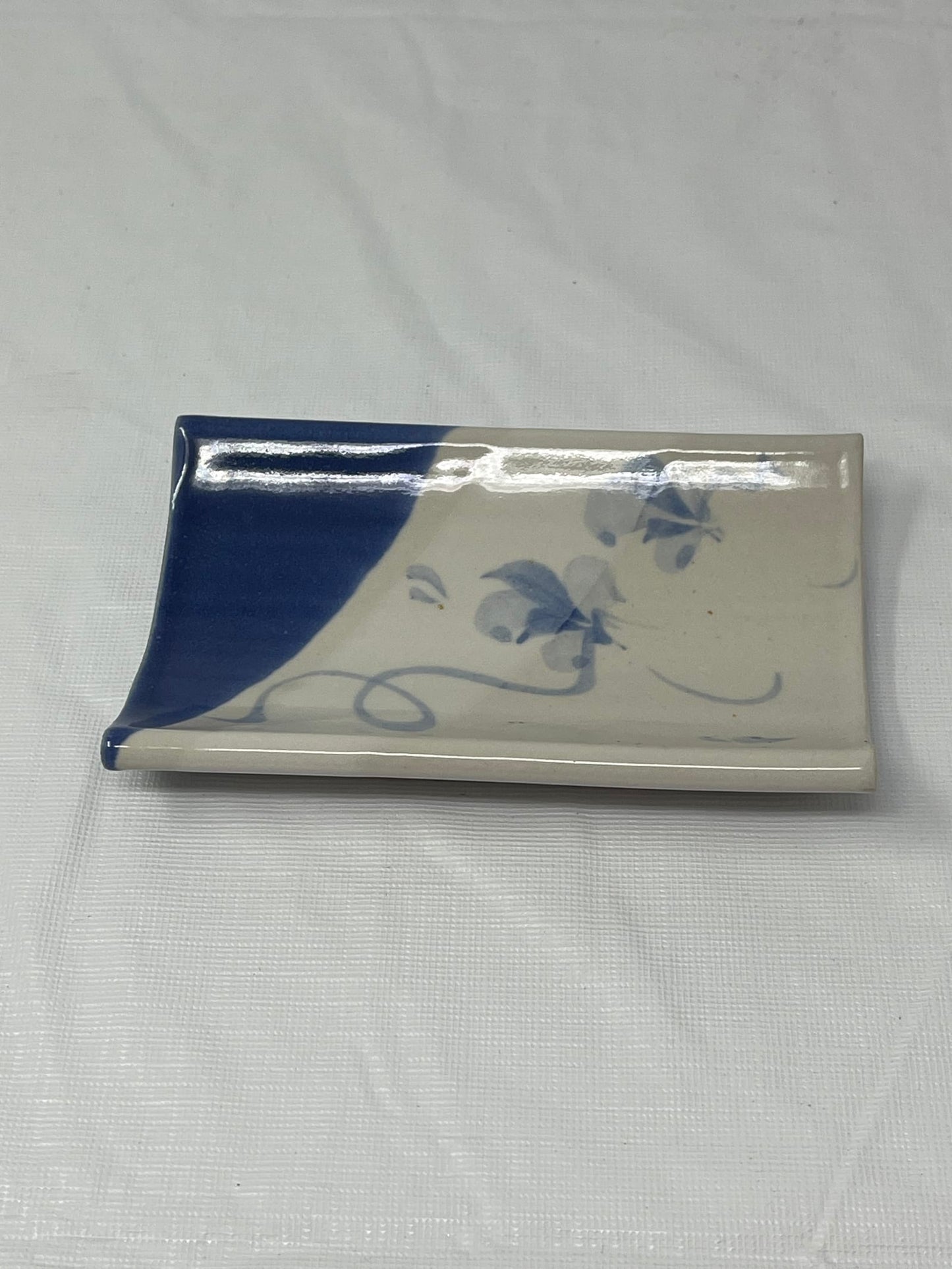 Gently Used Thrift Store – Blue & White Rectangular Ceramic Sushi / Appetizer Plate – 5.5" X 3.5" – Kitchen & Dining