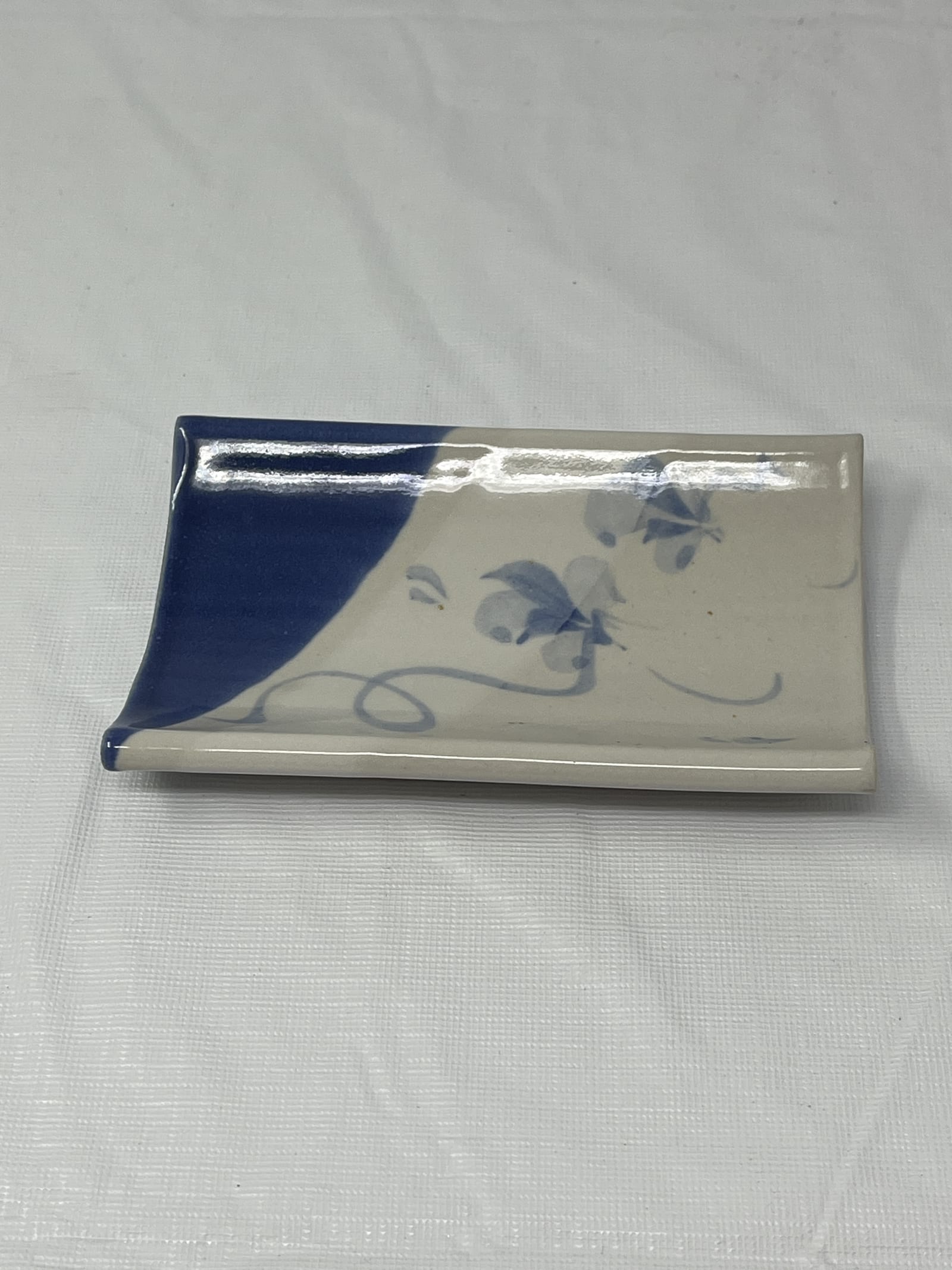 Gently Used Thrift Store – Blue & White Rectangular Ceramic Sushi / Appetizer Plate – 5.5" X 3.5" – Kitchen & Dining