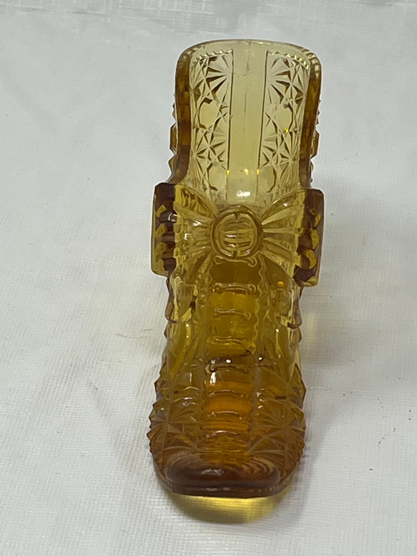 Vintage Amber Glass Shoe Figurine 5 Inch