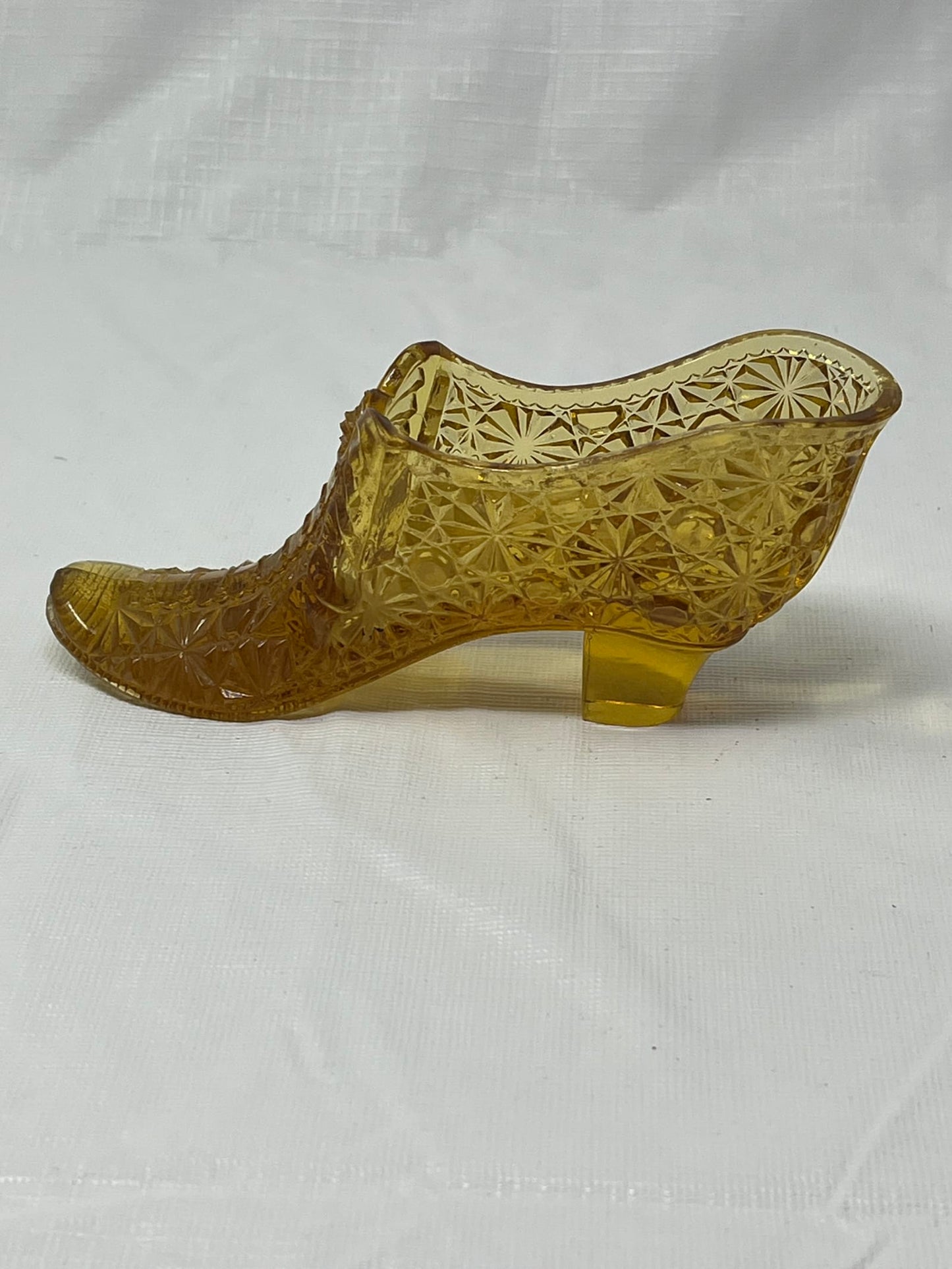 Vintage Amber Glass Shoe Figurine 5 Inch