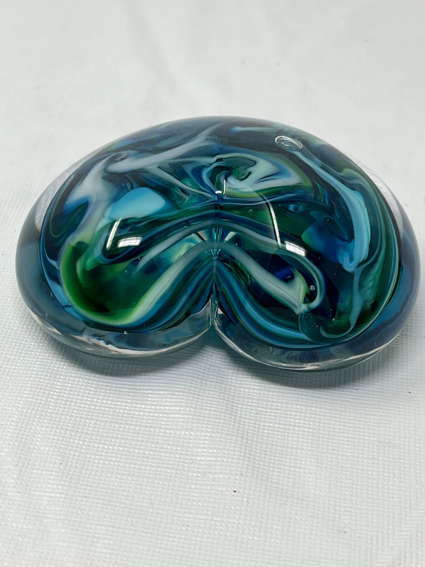 Blue Green White Marbled Glass Paperweight Signed LCGC 2012