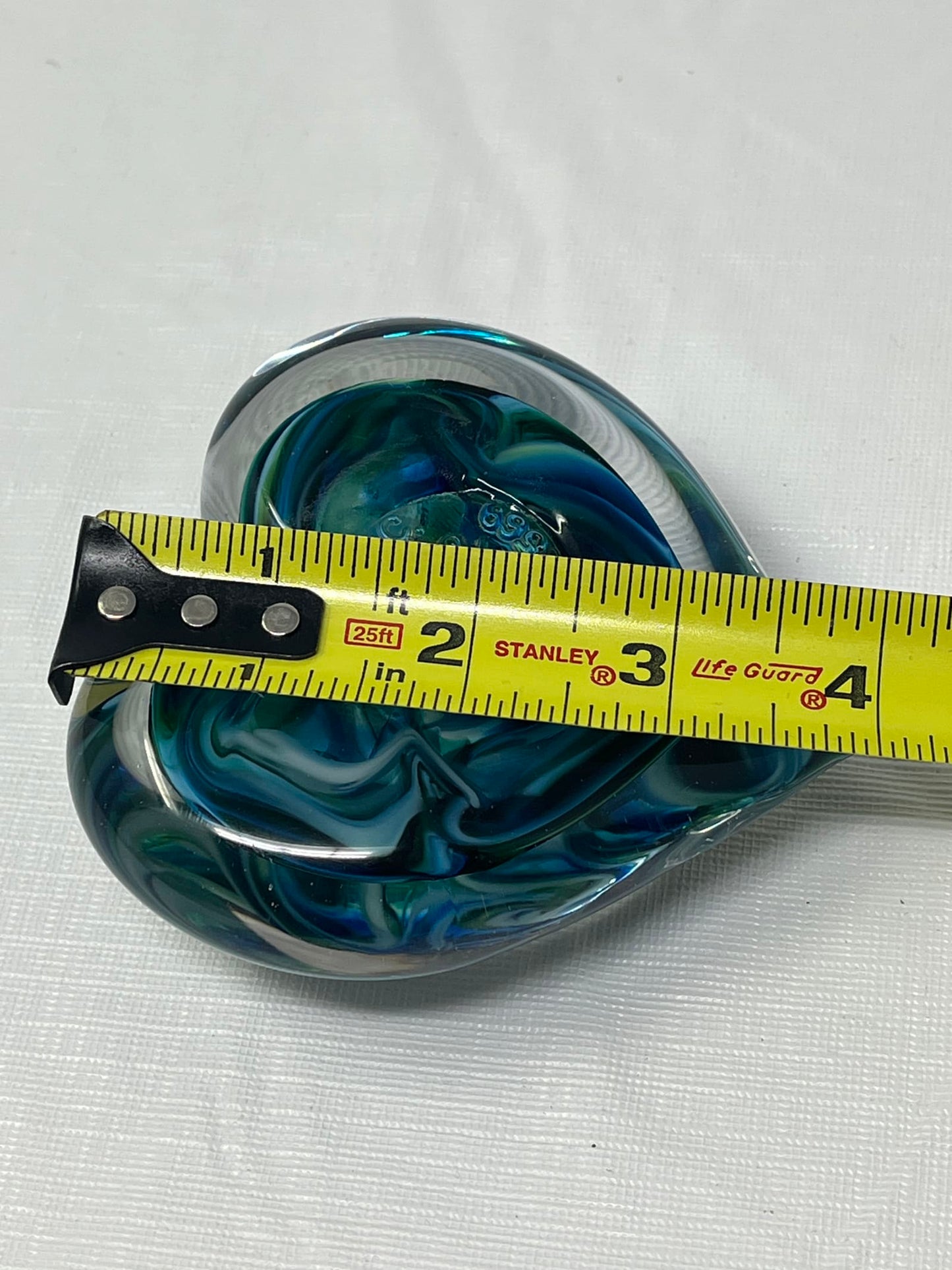 Blue Green White Marbled Glass Paperweight Signed LCGC 2012