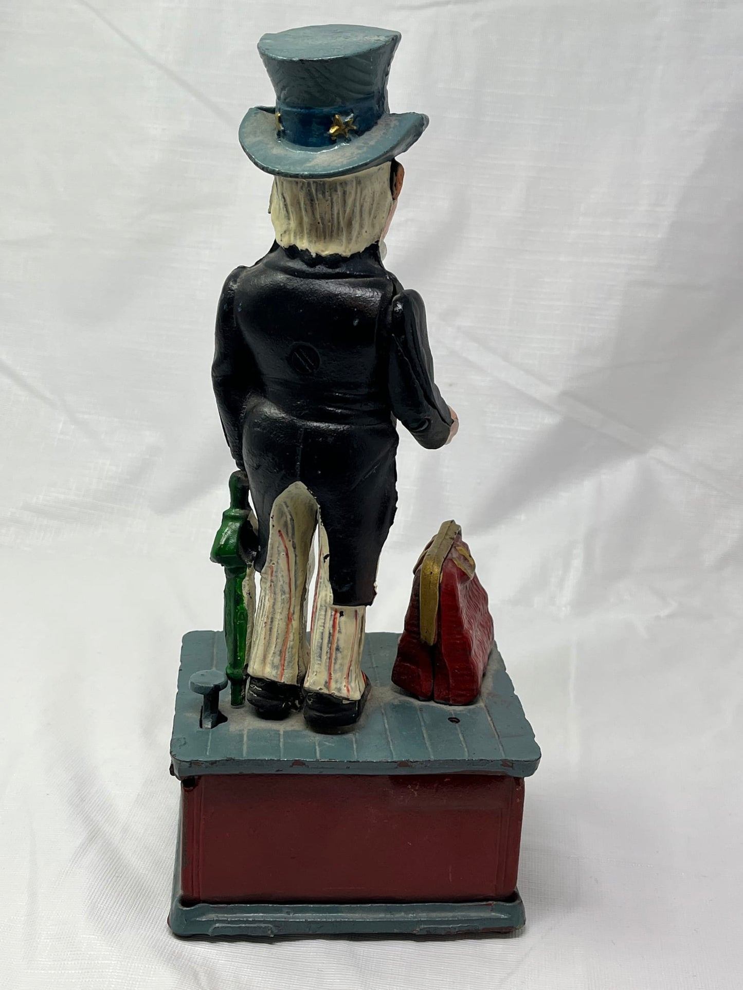 Uncle Sam Cast Iron Mechanical Bank Taiwan Vintage Repro Coin Bank